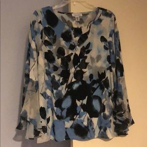 Blue Calvin Klein Trumpet Sleeve Blouse